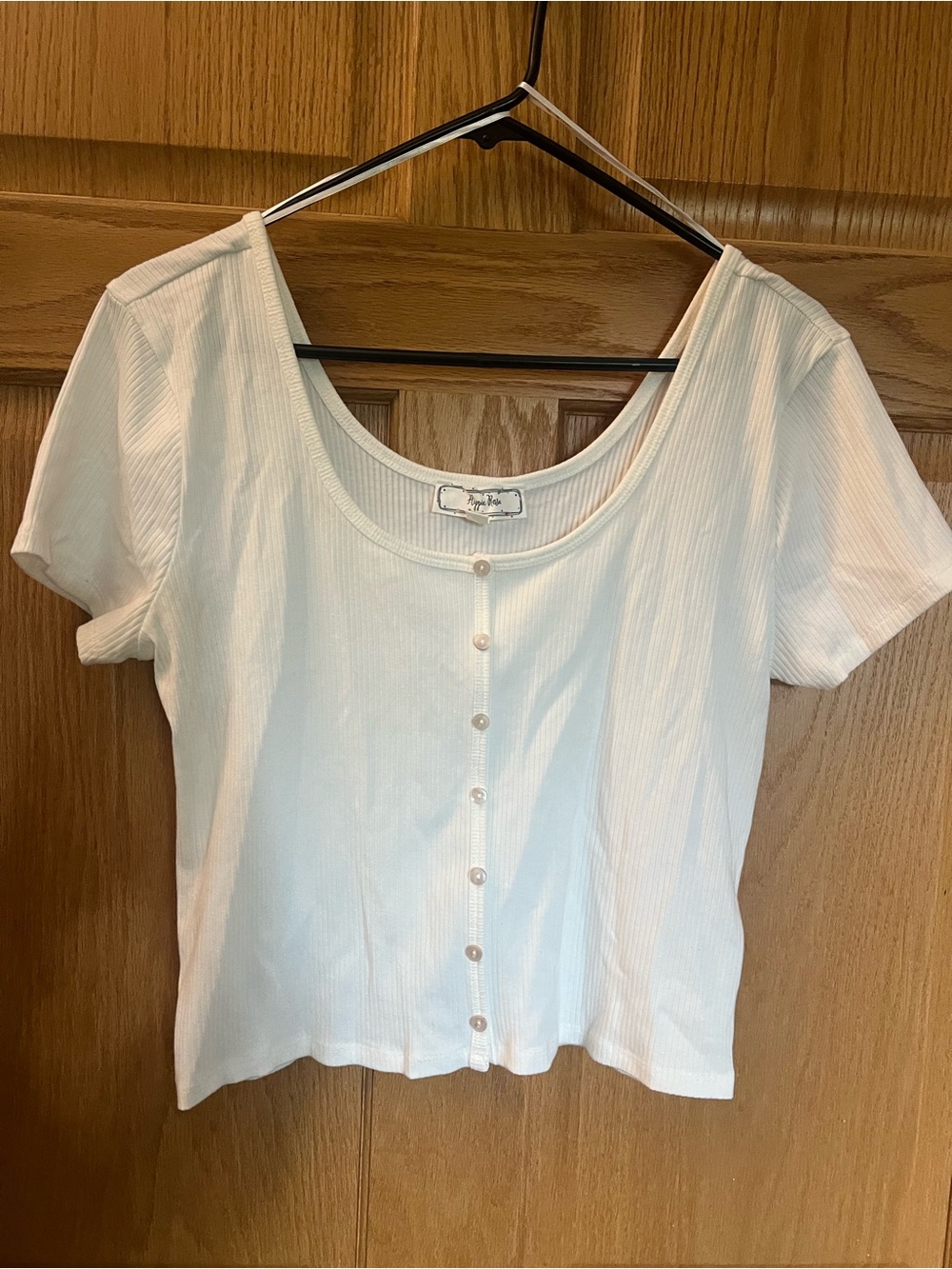 Hippie Rose White Ribbed Button-Front Crop Top